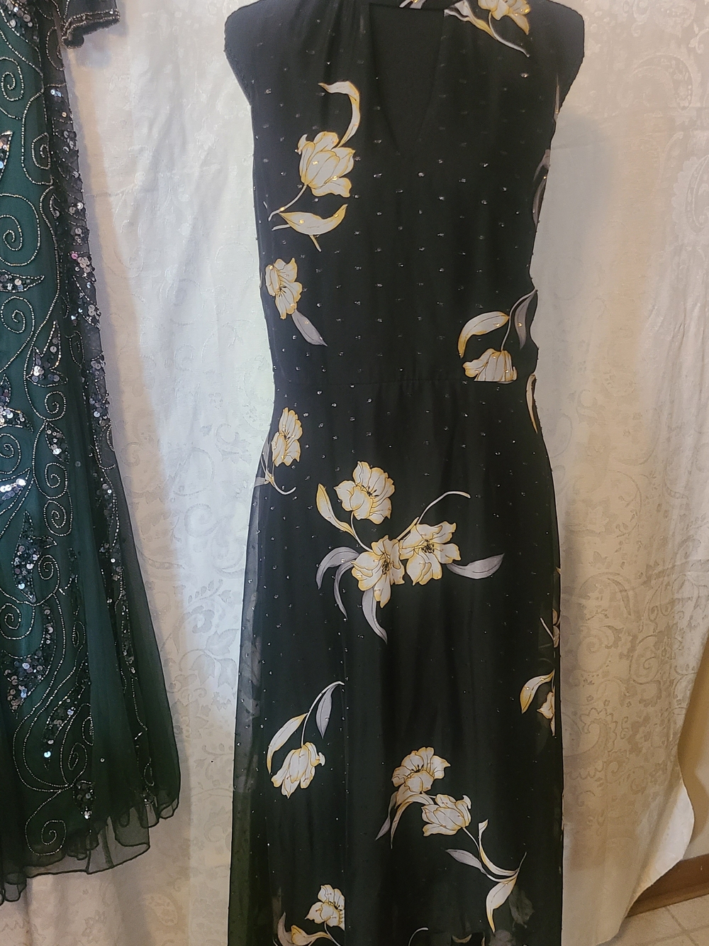 White House Black Market Black Floral Halter Maxi Dress